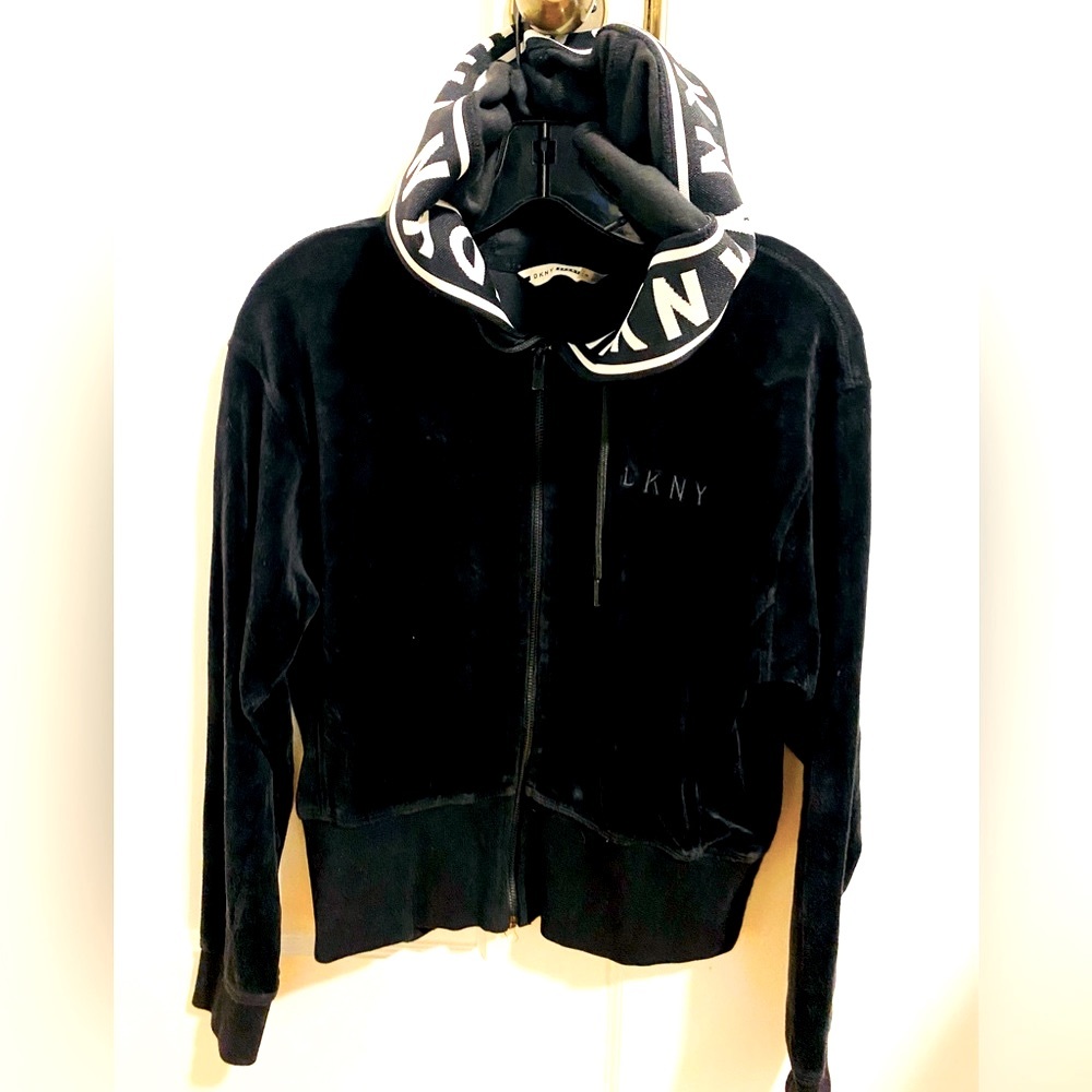 DKNY sport hoodie black velour zio up.  Small.